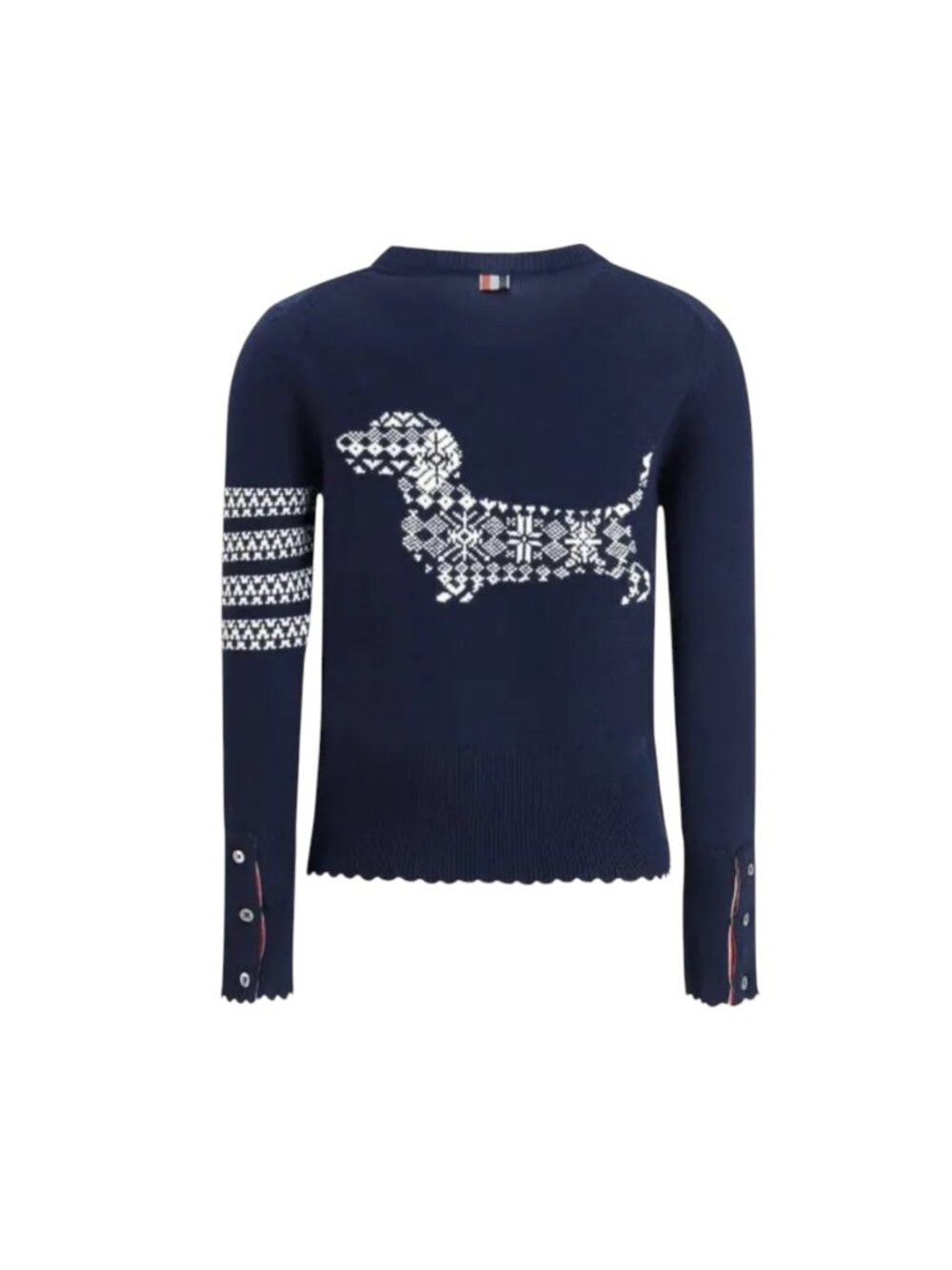 Thom Browne Hector Jumper Sweater Womens 40 Small Navy Blue Crew Neck Wool Dog - Picture 2 of 14